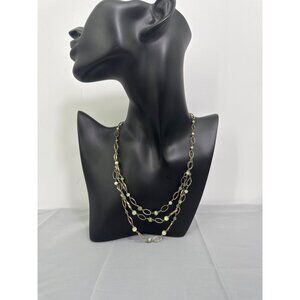 Layered Jade Green Pearl Gold Chain Multistrand Statement Necklace